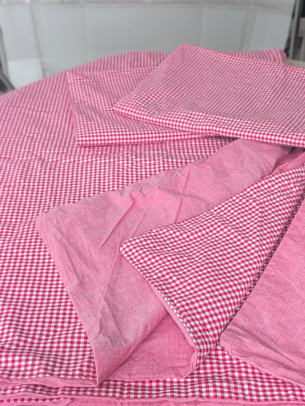 Pottery Barn Kids Twin Red White Gingham Duvet Cover & 2 Matching Pillow Cases